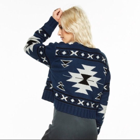 Jen's Pirate Booty Aztec Crop Sweater Navy - Picture 2 of 7